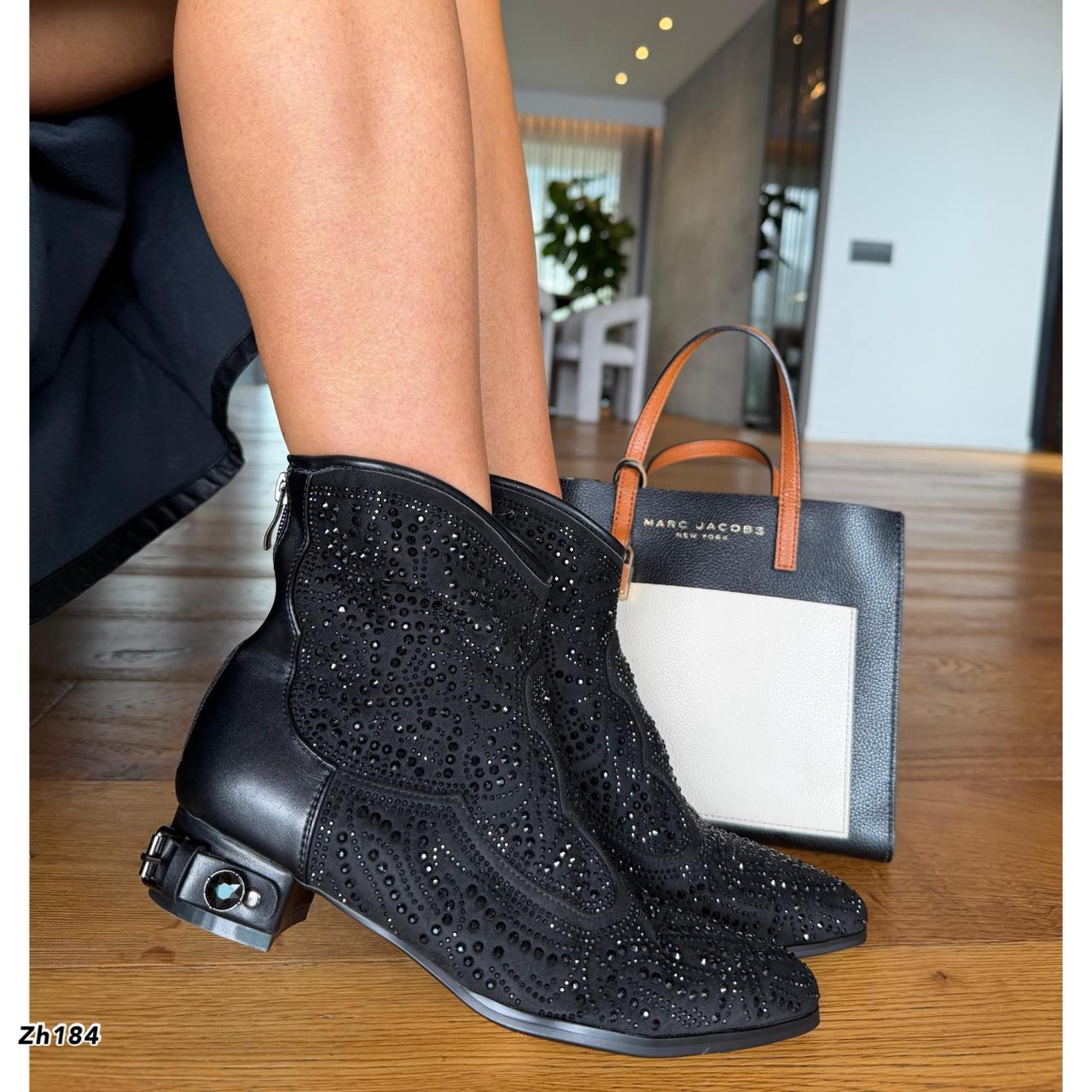 Botin texano negro apliques brillante tacon 3cm HX3160-C1191